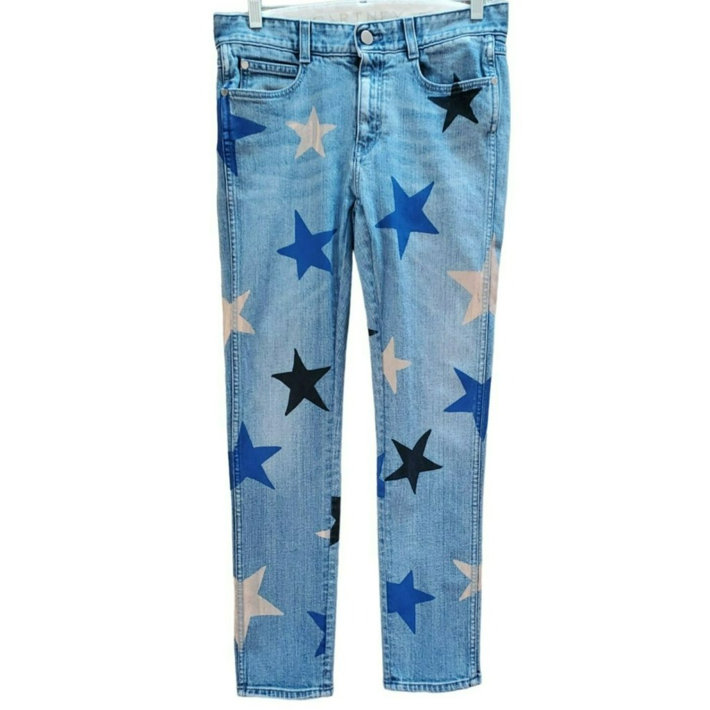 Stella Mccartney Women's Blue Star Printed Denim Jeans Size 25 Made In Italy